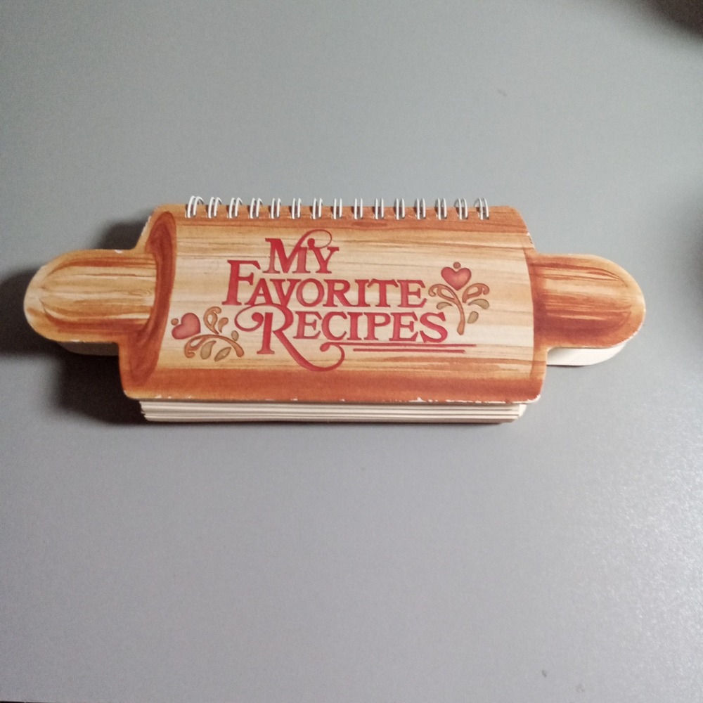 My Favorite Recipes Rolling Pin Shaped Spiral Notebook Faux Wood Grain Design